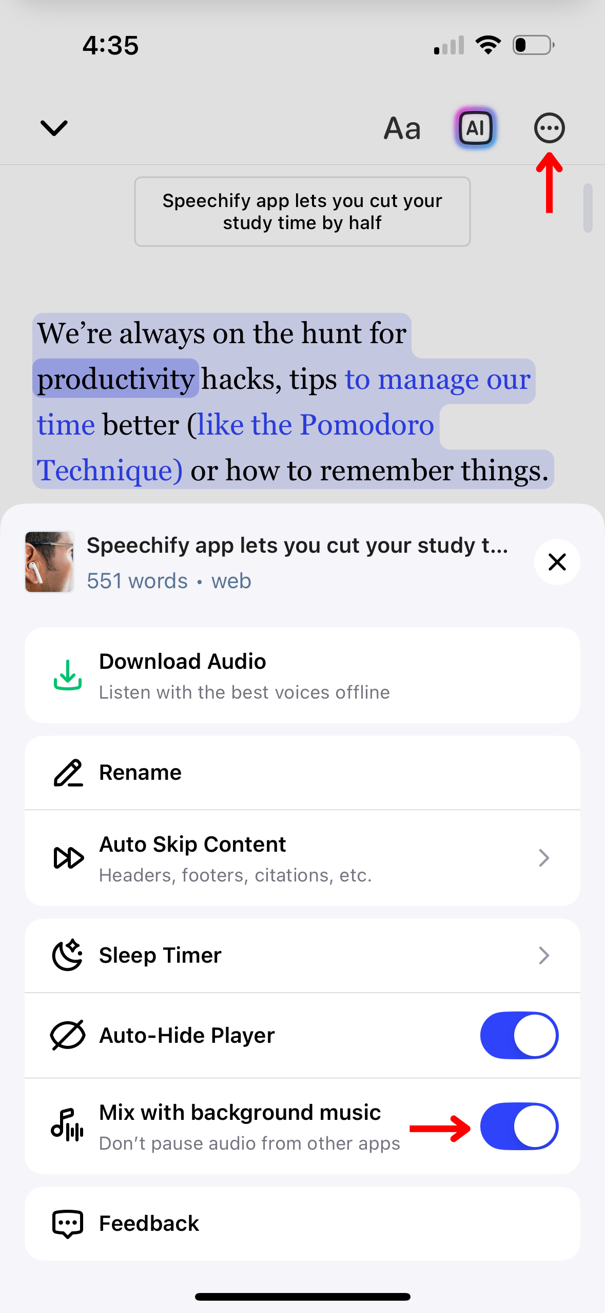How to Mix with Background Music on the Speechify iOS App